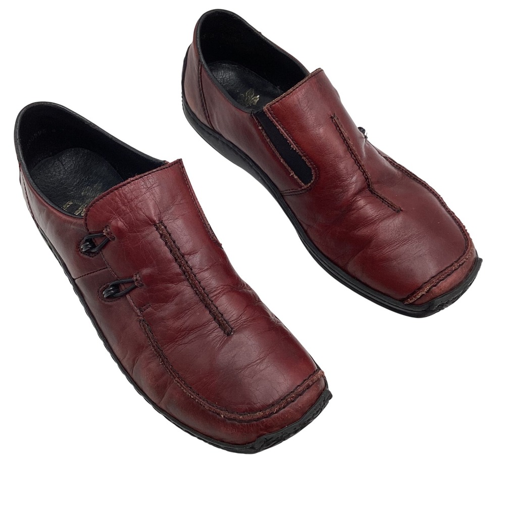 Rieker Antistress Burgundy Leather Slip On Loafers Square Toe Shoes Womens 39